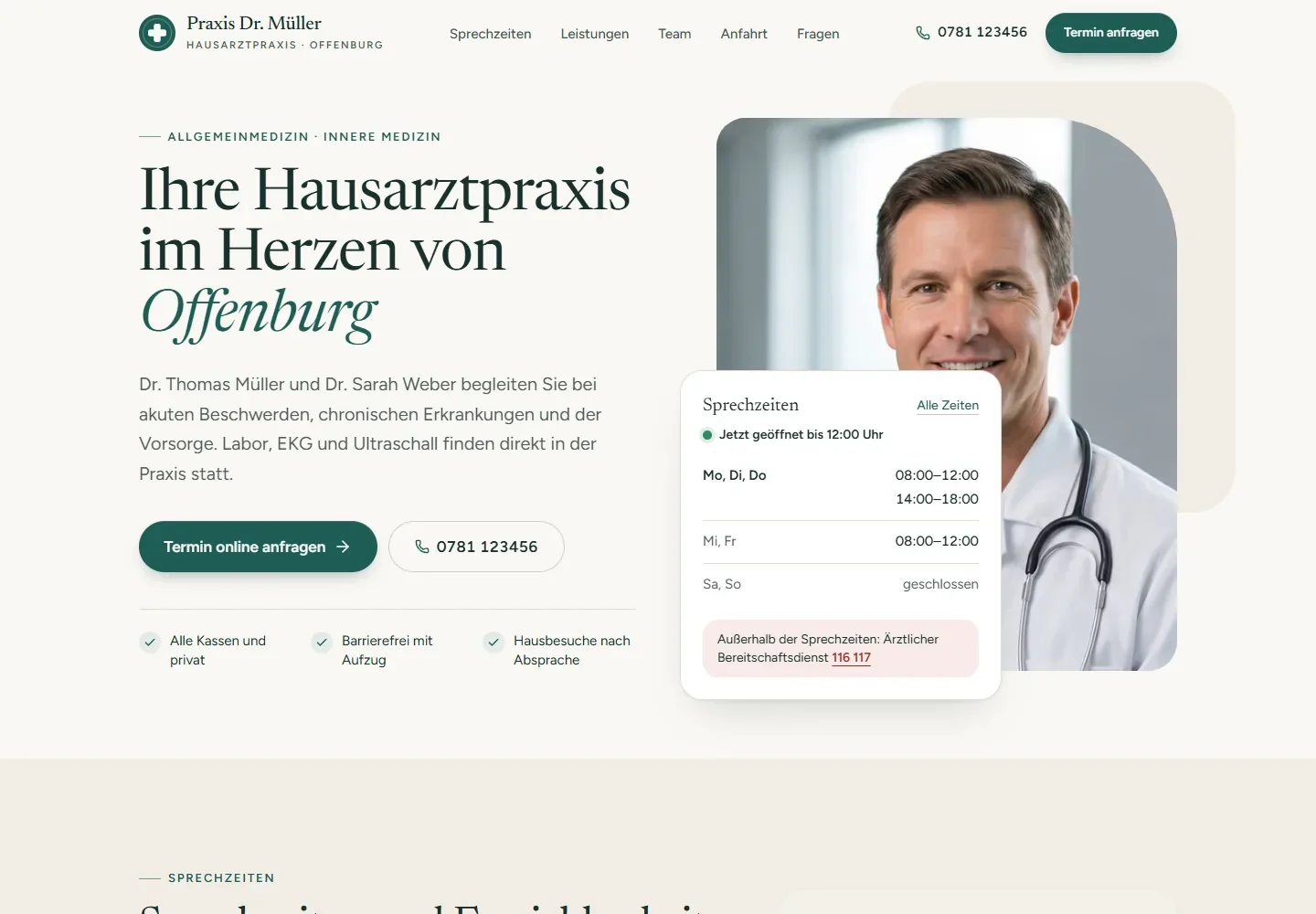 Vorschau des fiktiven Website-Beispiels für Medizin & Gesundheit