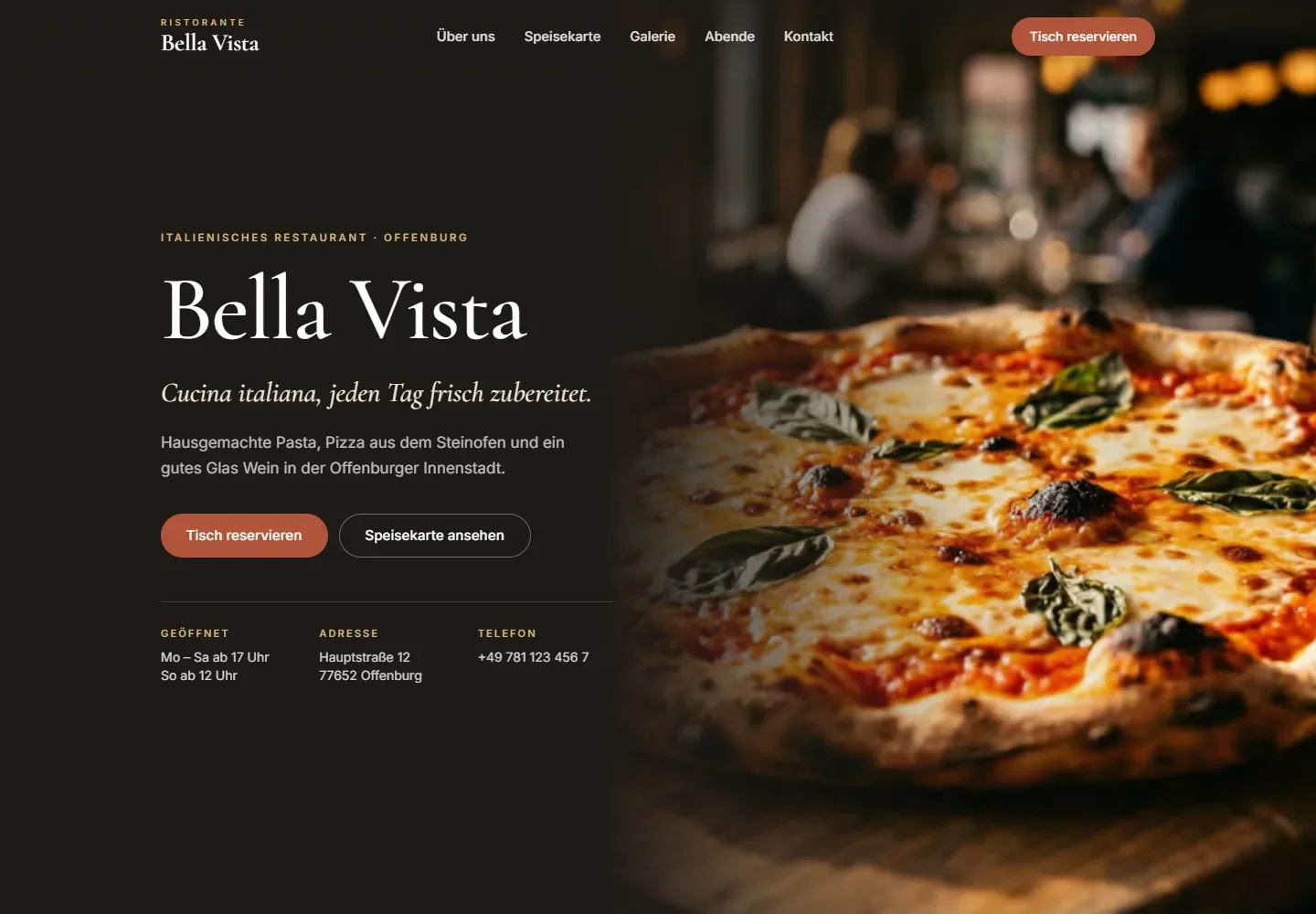 Vorschau eines fiktiven Website-Beispiels für ein Restaurant