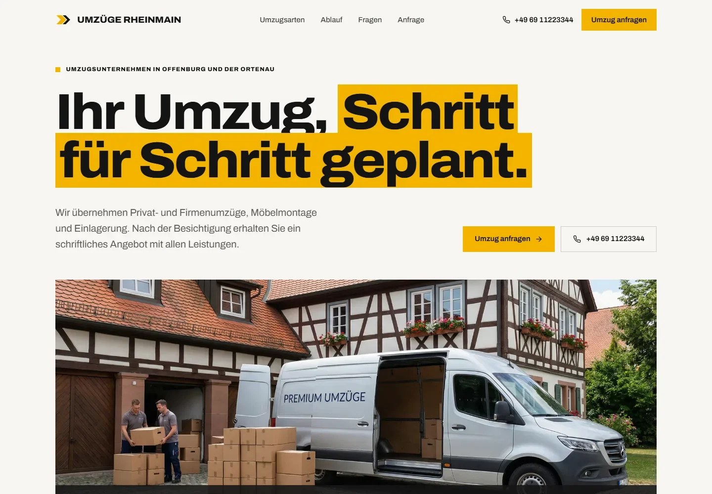 Vorschau des fiktiven Website-Beispiels für Umzug & Transport